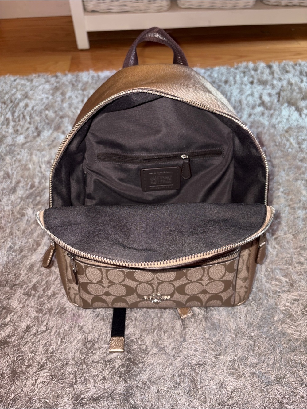 Coach Metallic Rose Gold Signature Mini Backpack - Picture 4 of 8